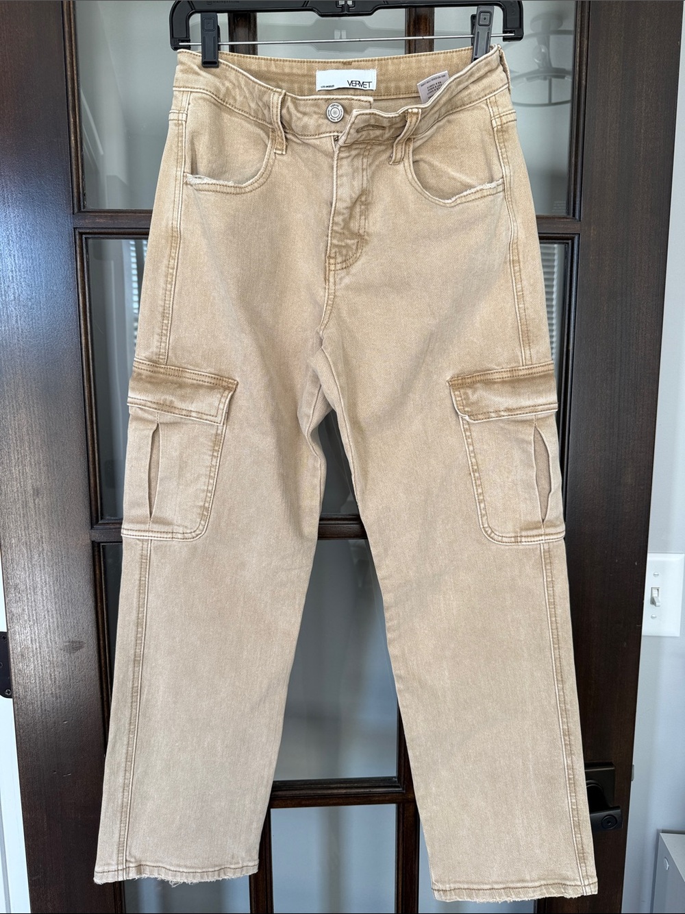 Vervet Women's Tan Cargo Jeans - Utility Pocket Style
